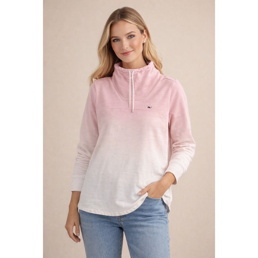 Vineyard Vines Funnel Neck Pullover‎ Sweatshirt Sz Medium Pink White Ombre Logo